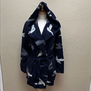 Field Flower for Anthropologie Sedona Wool Sweater Coat in Dove Print Size Large